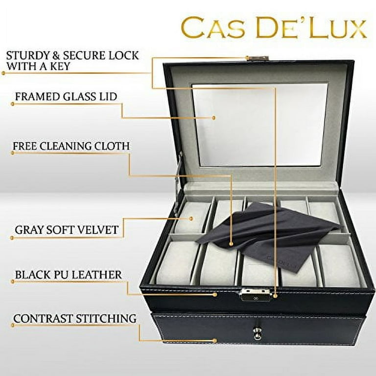 Luxury Watch Box 20 Velvet Pillow Slots Premium Display Case With
