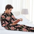 thumbnail image 6 of Picia Rose Flowers Pattern Men’s Long-Sleeve Sleepwear Set - Soft 2-Piece Loungewear with Pockets, Comfy PJs for Relaxing Nights-Large, 6 of 7