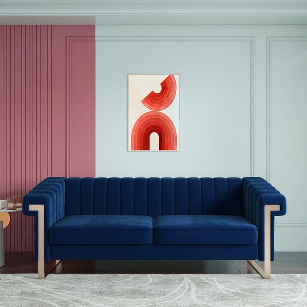 MGH Modern Velvet Sofa,Channel Tufted Velvet Sofa Couch With Stainless