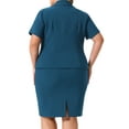 thumbnail image 3 of Agnes Orinda Women's Plus Size 2 Piece Short Sleeve Blazer with Pencil Skirt Office Business Suit Set with Button 4X Peacock Blue, 3 of 6
