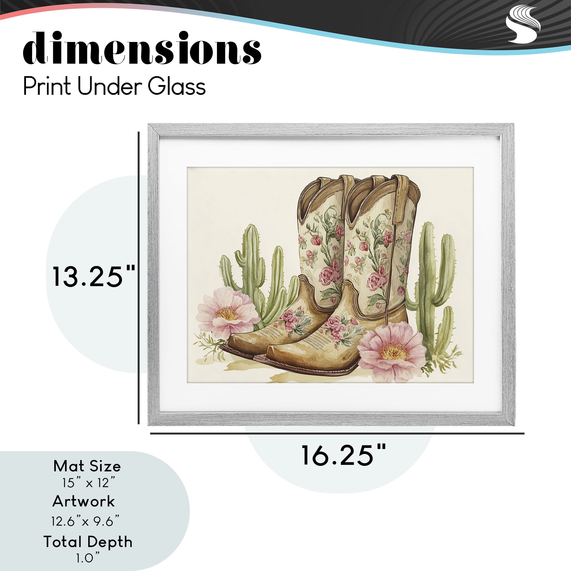 Stupell Industries Floral Boots & Cactuses Gray Framed Print Under Glass, design by Heidi Kuntz