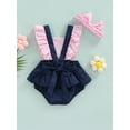 thumbnail image 4 of Franhais Newborn Baby Girls Summer Romper, Small Plaid Ruffled Flying Sleeves Elastic Waist Short Jumpsuit+Bow Headband, 4 of 9