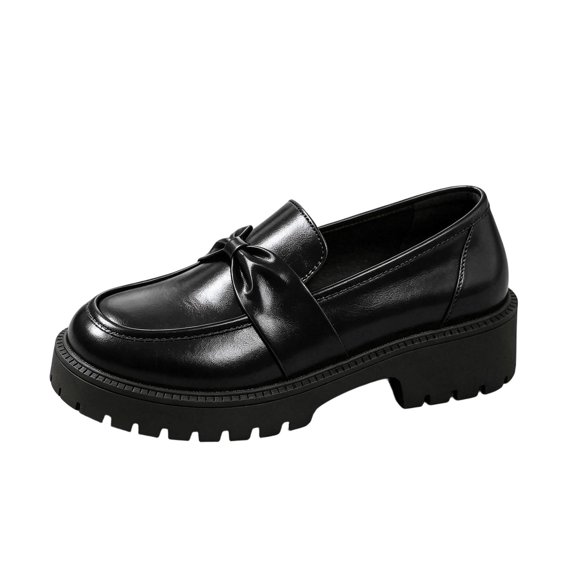Wensltd Women Bowknot Loafers Wide Width Chunky Block Sole Slip On Dress Shoes Daily Shoes Daily Outdoor Wear