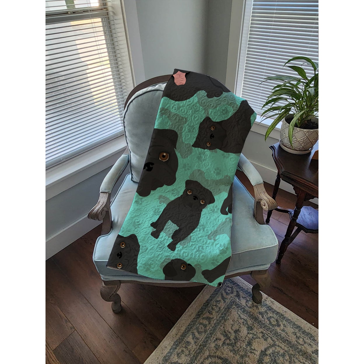 Black Pug Quilted Blanket 50x60 50 in x 60 in