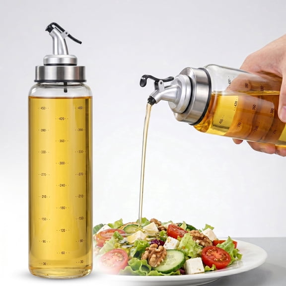 Riousery Glass Honey Dispenser Bottle, 17oz (500ml) Honey and Syrup Dispenser with No-Drip Spout, Leakproof Lid and Measurement Marks
