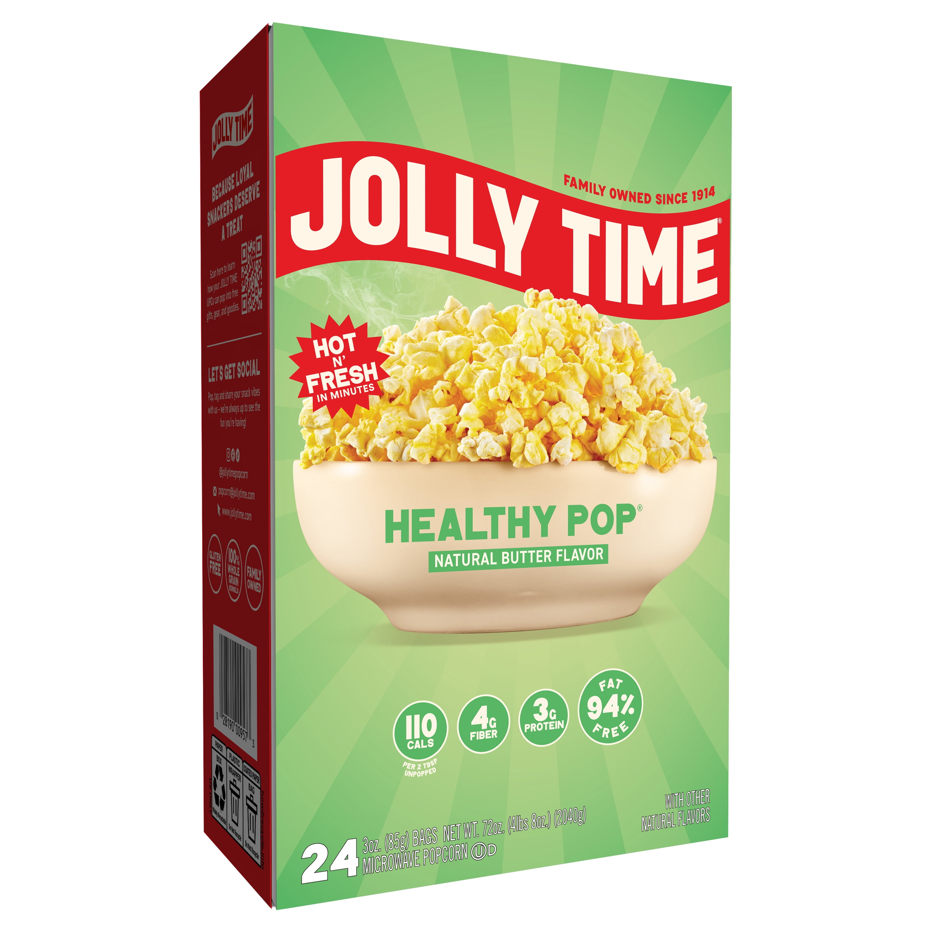 Jolly Time Butter & Sea Salt, Healthy Pop Microwave Popcorn, 3 oz, 24 Count  Gluten-Free