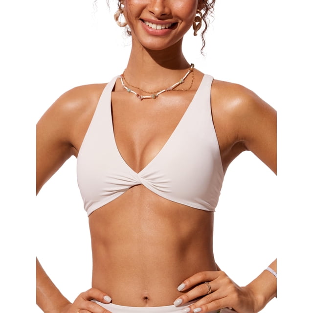 Top de Bikini CRZ YOGA con Nudo Frontal y Escote en V Blanco XL
