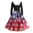 thumbnail image 3 of Christmas Dresses for Women Women's Casual And Fashionable Long Sleeved V-neck Print Matching Zipper Dress with Fur and Christmas Tree for Holiday Party,Hot Pink,3XL, 3 of 4
