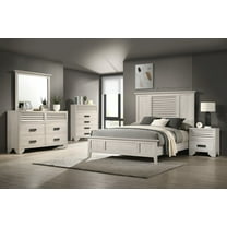 6pc Contemporary King Size Master Bedroom Set Panel Bed White Cream Solid Wood Wooden Furniture