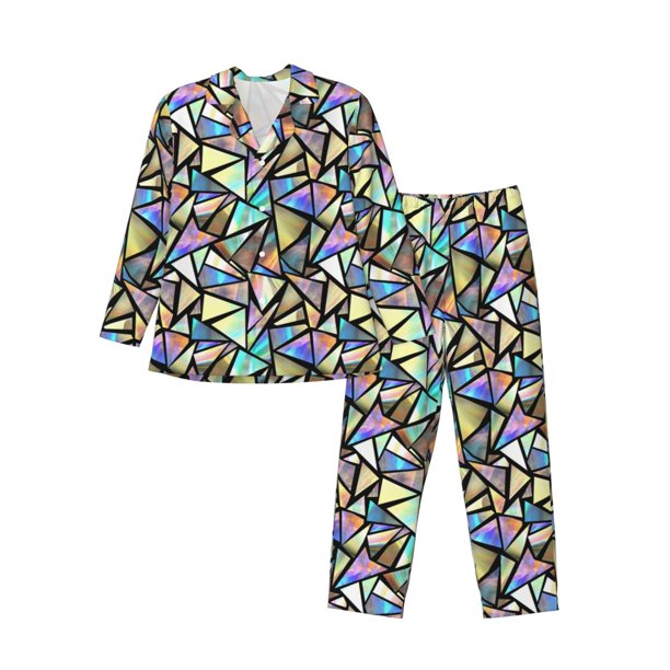 Balery Colored Glass Pijama para Hombre de Dos Piezas con Manga Larga, Conjunto de Dormir y Descanso Suave con Bolsillos-Large