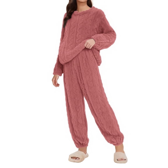 MVRLSH Pajamas For Women Set Fleece Comfortable Pullover Top Sleep Pants Warm Lounging Sleepwear Pajama Set Pink L-5Xl