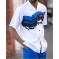 thumbnail image 4 of Nueva camiseta de moda de verano + pantalón, 2 piezas, camiseta + pantalón, moda para hombre, estilo Harajuku, retro, rayas verticales y horizontales, camisetas para hombre, 4 of 5