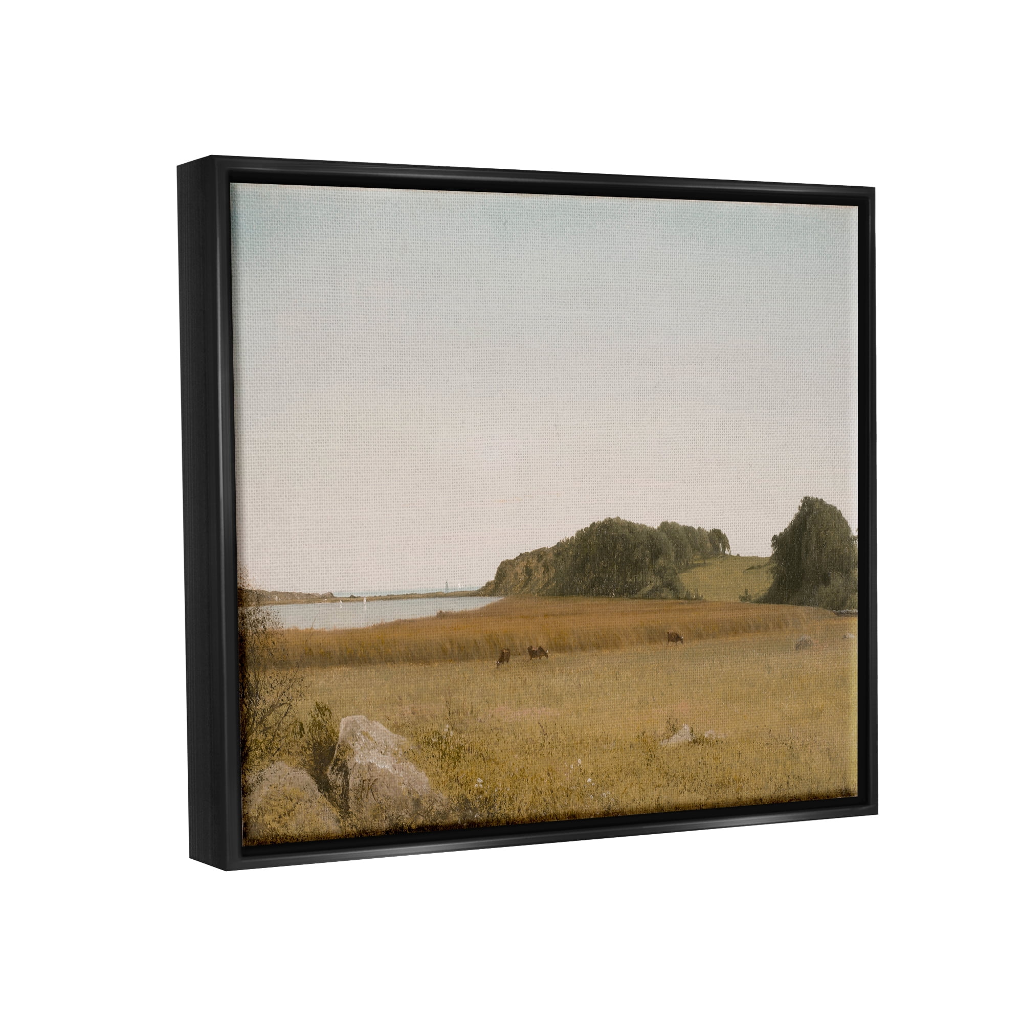 Stupell Industries Countryside Grazing Cows Landscape Photography Black Floater Framed Canvas Art Print Wall Art, 31 x 25