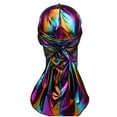 thumbnail image 2 of Purcolt Mens Metallic Du rag Cap Silky Satin Durag Headwrap Long Tail Turban Do Rags Cover Hat Headwear for All Hair Types, 2 of 3