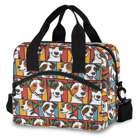 ALAZA Dogs on Checkered Insulated Lunch Box Large Reusable Cooler Bag with Shoulder Strap