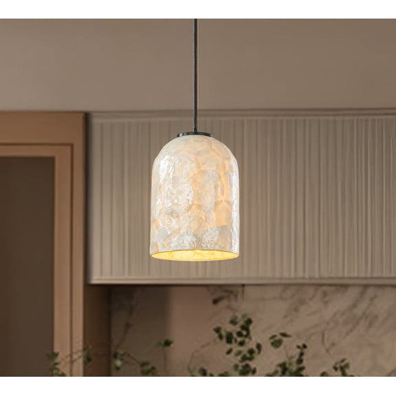 1-Light 7'' Modern Farmhouse Natural Capiz Seashell Single Pendant Light Coastal Cylinder Hanging Light For Kitchen and Dining Room