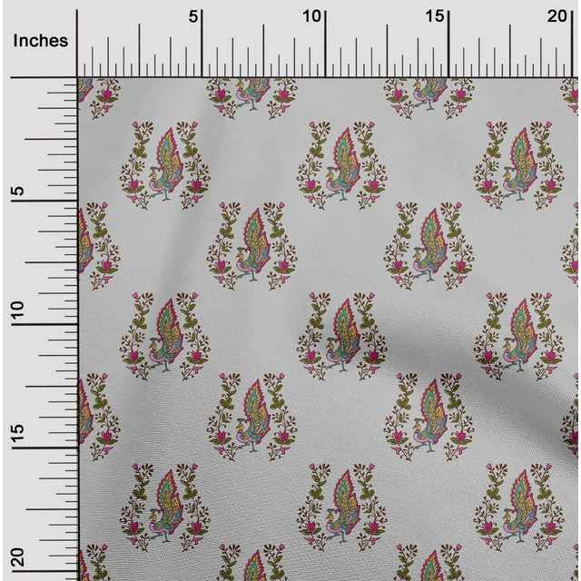 oneOone Cotton Flex Fabric Leaves|Floral & Peacock Block Print Fabric BTY 40 Inch Wide