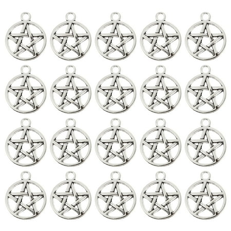 

NUOLUX 50PCS Silver Tone Pentagram Charms Pendants Unisex Pendant (Silver)