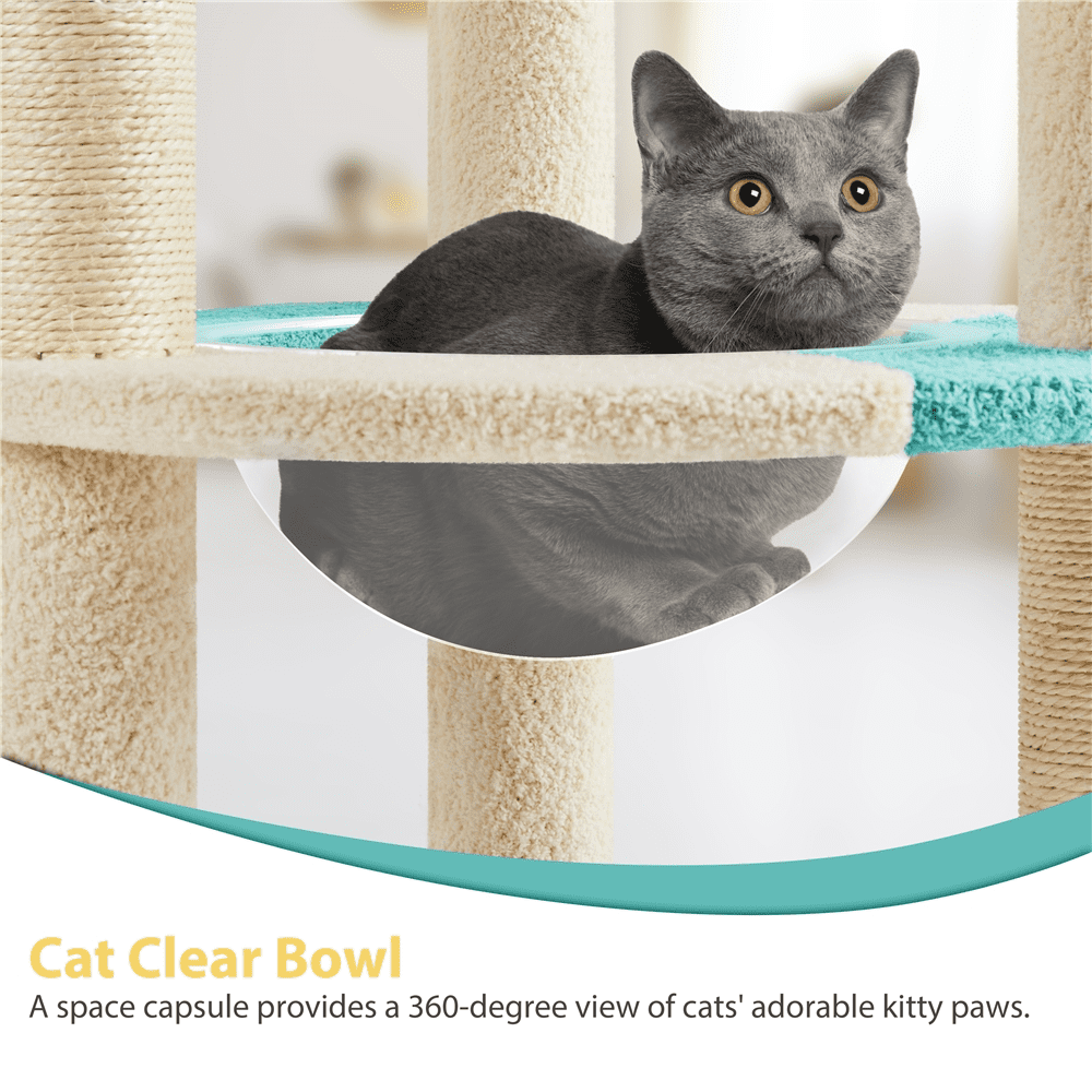 Alden Design 35.5″H Ocean Cat Tree with Padded Perch Natural Sisal for Kittens, Indigo/Beige