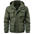 thumbnail image 6 of Miluxas Men's solid color outdoor pocket zipper long sleeved windproof and splash proof detachable arm submachine jacket hooded jacket Army Green, 6 of 7