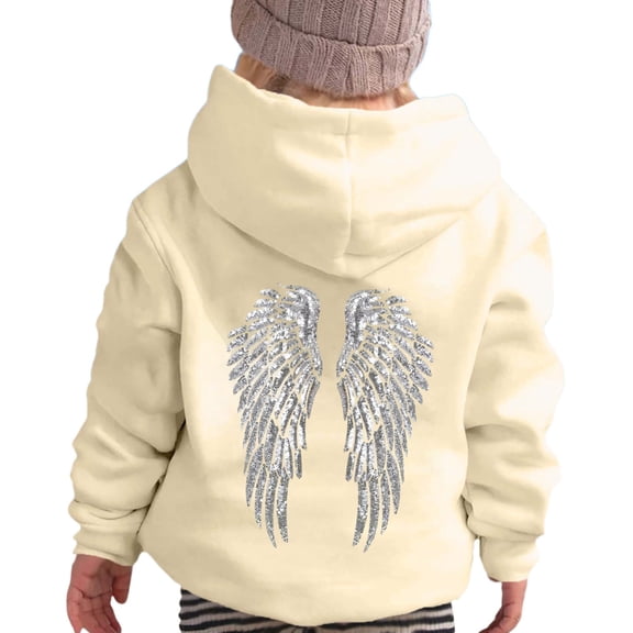 WOYY Toddler Girls Hoodie Wing Print Hooded Sweatshirt Girl's Casual Hoodies, Sizes 3-4T