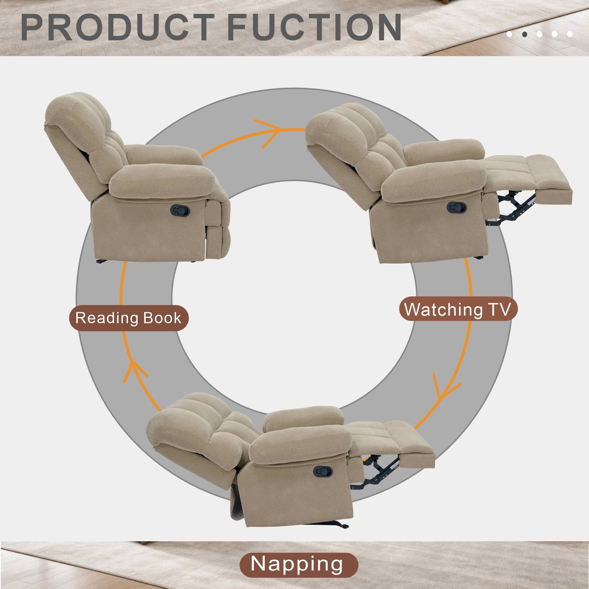 MAYEERTY Modern Manual Rocker Recliner Chair, Nubby Upholstery Fabric Rocking Recliner for Living Room, Nursery and Home Office