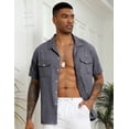thumbnail image 4 of COOFANDY Men's Linen Short Sleeve Untucked Casual Stylish Dress Shirt Mexican Chambray Business Slim Fit Shirts, 4 of 9