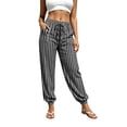 thumbnail image 3 of UKHCCC Women's Cotton Linen Joggers for Women Striped Pants with Pockets Elastic Waist Casual Drawstring Trousers Loose Fit Summer Beach S-2XL, 3 of 8