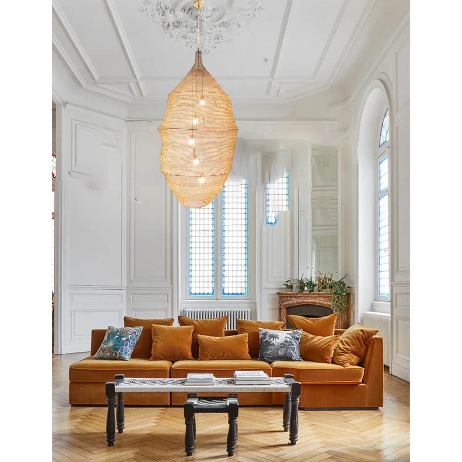 Design Living 5-Light Gold Powder Coat Chain Basket Chandelier