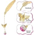 thumbnail image 3 of BR Marcapáginas con Pluma de Metal Dorado Mariposa 3D y Colgante de Cuentas Rosa, 3 of 5