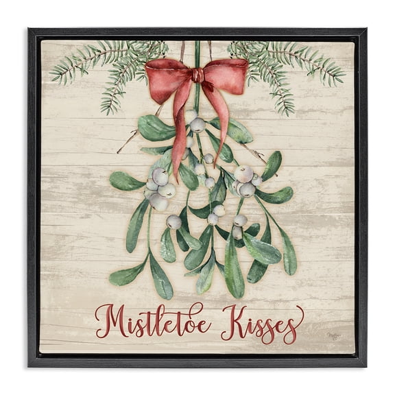Stupell Industries French Country Rustic Mistletoe Kisses Black Floating Frame Canvas Art, 18 x 18, by Mollie B.