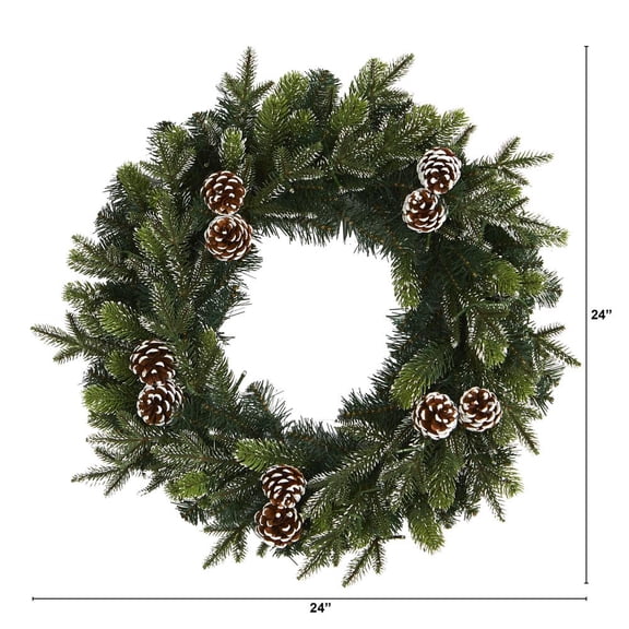 Nearly Natural 24in. Snowed Pinecone Artificial Christmas Wreath with 35 Clear LED Lights
