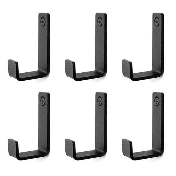 Hook Wall Hanging Hanger: 6 Packs, Heavy Duty Black Metal Stainless Steel Hooks for Coats, Hats, Towels, Clothes - Screw-In Mount for Bathroom, Door, Outdoor, Plant Holder