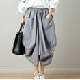 thumbnail image 7 of Mrat High Slit Skirt Women's Elastic Waist Solid Cotton Linen Skirt Loose Large Lantern Skirt with Pockets Straight Skirt S-160 Gray One Size, 7 of 7