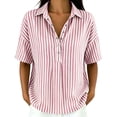 thumbnail image 2 of Stamzod Striped Tops for Women Trendy Fashion V-Neck Short Sleeve T-Shirts Plus Size Dressy Casual Blouses Pink C XXL, 2 of 7