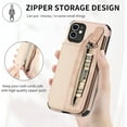 thumbnail image 5 of Phone Case for iPhone 12 Mini 5.4 Wallet Cover with Tempered Glass Screen Protector and Zipper Credit Card Holder Stand Leather Cell Accessories iPhone12mini 5G i 12s iPhone12 12mini Women Men Beige, 5 of 13