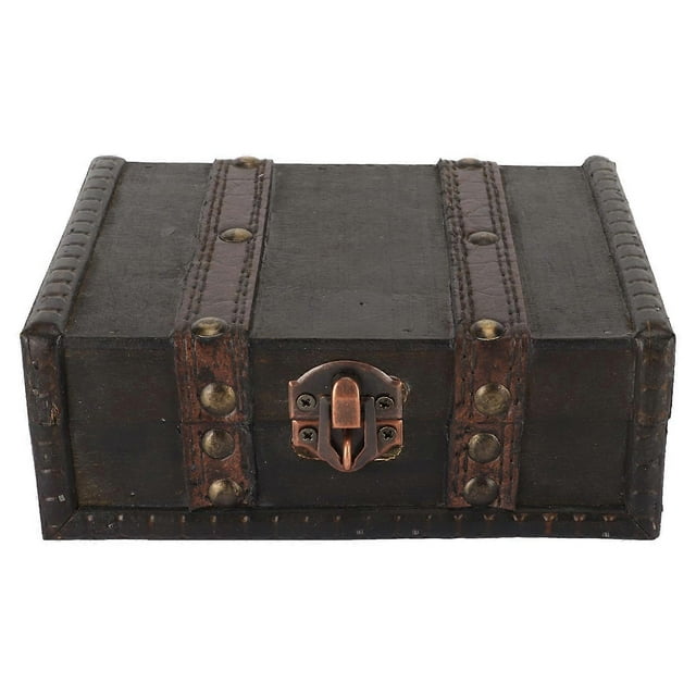 Wooden chest with lock, small vintage decorative storage box, wooden jewelry chest