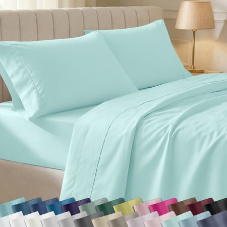 California Design Den King Bed Sheet Set - 400 Thread Count 100% Cotton Soft Sateen Sheet Set Durable Bedding with Deep Pockets - Seafoam