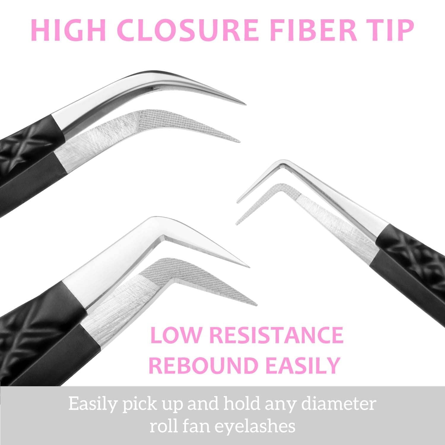 VEYES INC Noir Fiber Lash Tweezer Kit – Black Stainless Steel Tweezers for Precision Lash Application