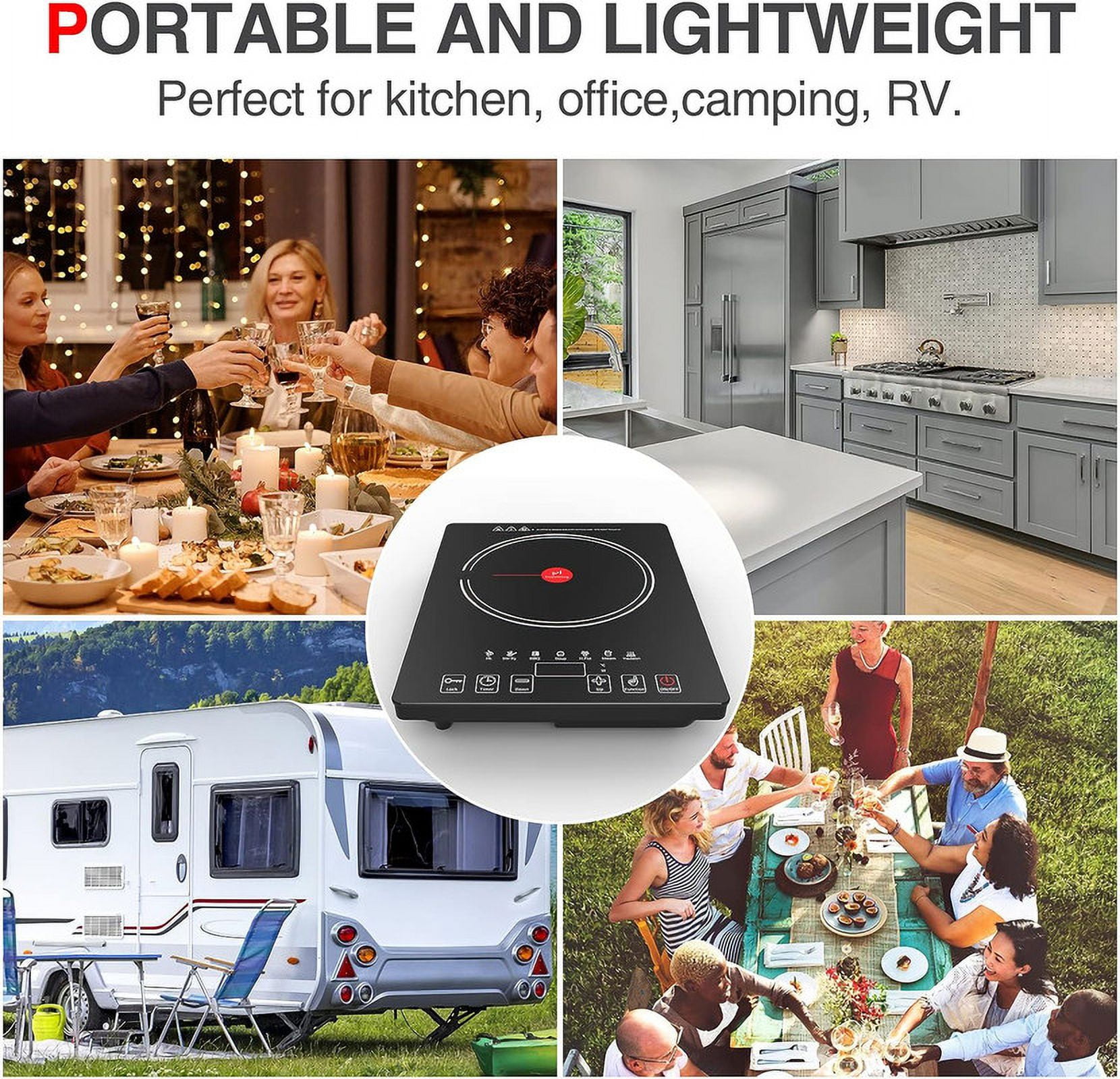 VBGK Electric Cooktop, 1800W Portable Single Burner Ceramic Stove with LED Touch Screen, 8 Power & Temp Levels, Timer for Home, Dorm or RV Kitchen Use