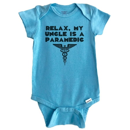 

Relax My Uncle Is A Paramedic Funny Baby Bodysuit (Blue) 3-6 Months