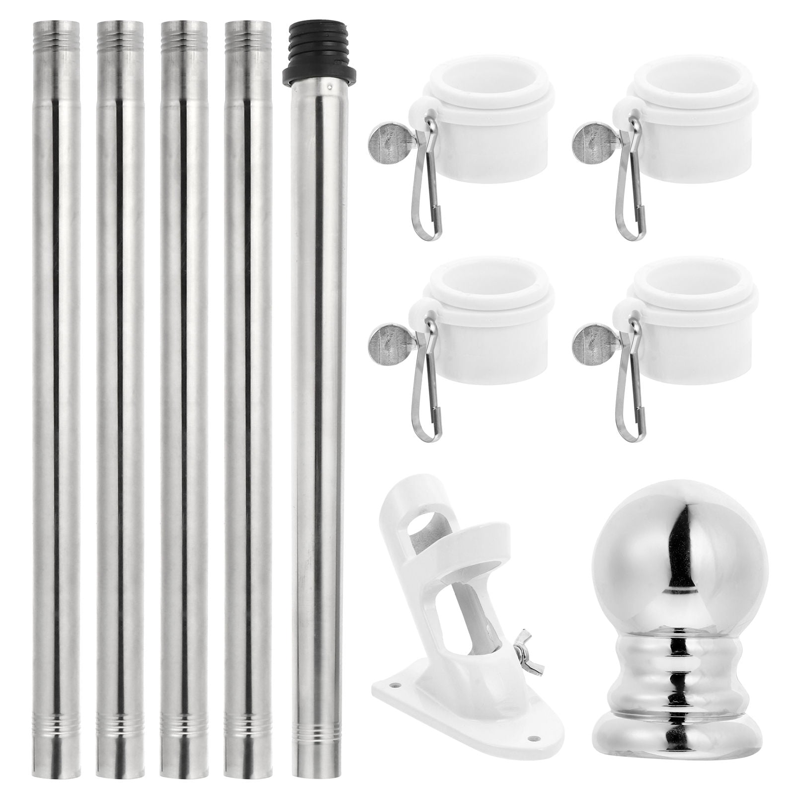 Worgeous Garden Flag Rod Silver 6Pcs 11.8In Stainless Steel