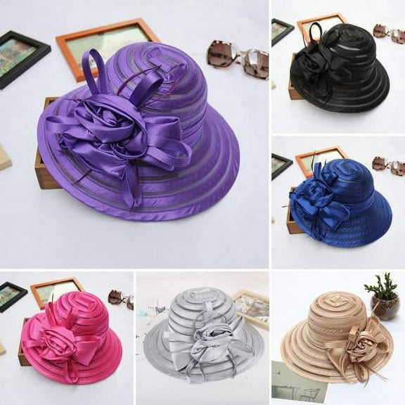D-GROEE Women Church Hat Mesh Flower Wedding Tea Party Fascinator Hat Wide Brim Sun Hat