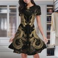 thumbnail image 2 of Golden Dragons Facing Each Other Women's Classic Swing Skater Dress Casual Work Party Cocktail Dresses, 2 of 6