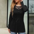 thumbnail image 3 of Camisa de manga larga de encaje para mujer Otoño Invierno Moda Casual Cintura delgada Color puro Top de encaje con cuello redondo para mujer Negro M, 3 of 8
