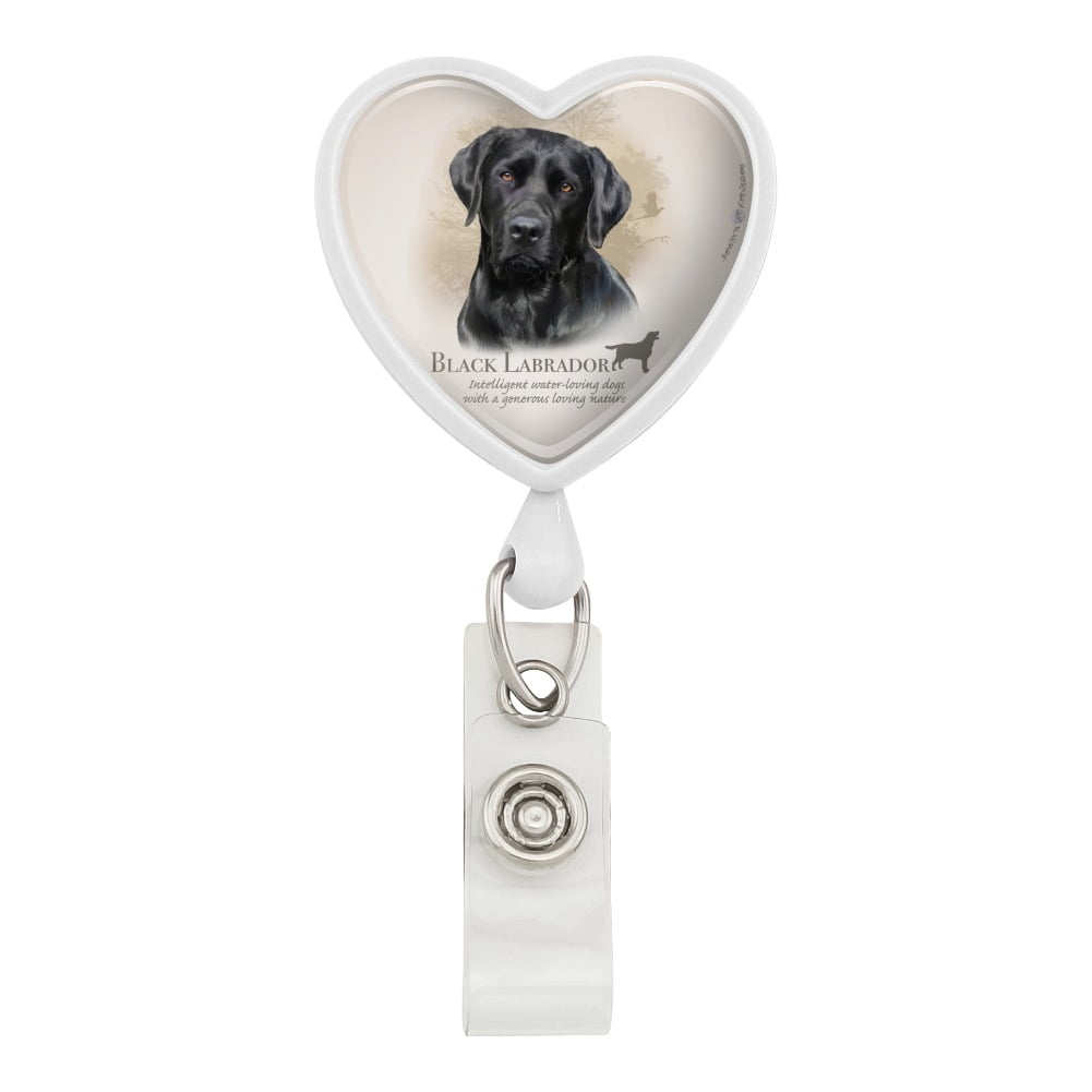 Black Lab Labrador Dog Breed Heart Lanyard Retractable Reel Badge ID