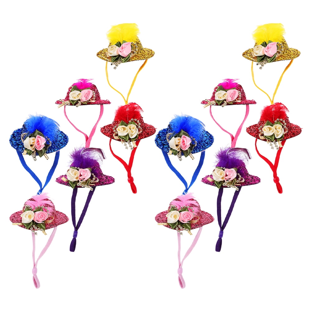 OULII 12Pcs Pet Chicken Hats Assorted Colors Lightweight Adjustable Strap Headwear