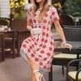 thumbnail image 3 of Lsque Checkered Christmas With Snowflakes Print Women's Casual Dress T-Shirt Summer Short Sleeve Scoop Neck Swing Dresses, 3 of 6