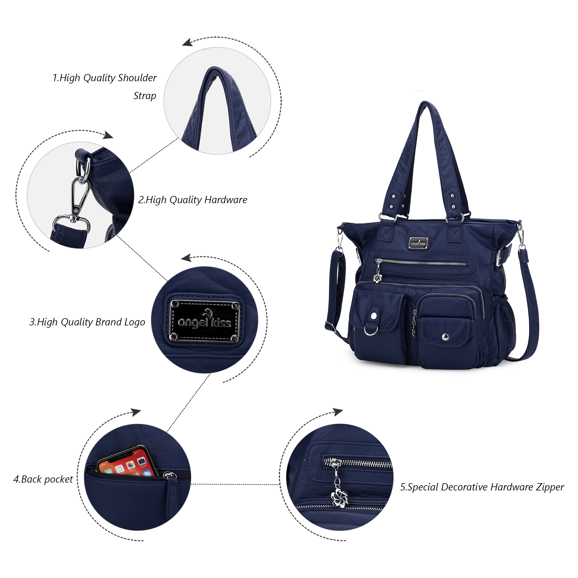Angelkiss Purses Handbags for Women PU Tote Satchel Bags for Women Pockets Shoulder Bag