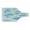 thumbnail image 1 of Nautical Cutting Board, Nautical Underwater Wildlife Shark Boat Ships Navy Stormy Weather, Decorative Tempered Glass Cutting and Serving Board, Wine Bottle Shape, Pale Blue Blue, by Ambesonne, 1 of 1
